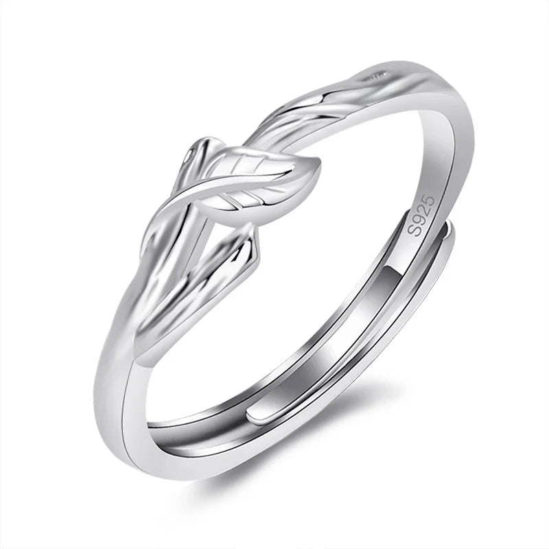 New Arrival Couple Ring Adjustable Fashion Personality 925 Silver Ring Men and Women Valentine's Day Gift Zircon Leaf Pair Rings  Amaijoin