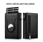 Carregue a imagem no visualizador da Galeria, Men&#39;s Carbon Fiber Magnetic Card Holder PU Leather RFID Three-fold Automatic Card Holder With Zipper Coin Purse AirTag Wallet  Amaijoin
