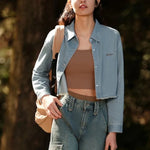 Carregue a imagem no visualizador da Galeria, Semir 2024 Denim Shirt Women Short Raw Edge 2024 Spring New Loose Long-Sleeved Top Versatile  Amaijoin
