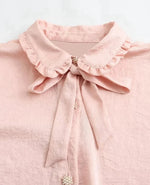 Carregue a imagem no visualizador da Galeria, Tangada 2023 Women Pink Bow Loose Blouses Oversized Female Pearl Buttons Shirts Tops  4M260  Amaijoin
