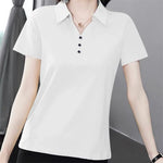 Carregue a imagem no visualizador da Galeria, Women Simple Casual Half Zipper Tees Solid Loose Polo Collar T-shirt 2024 Summer Korean Short Sleeve Pullover Tops Ropa De Mujer  Amaijoin
