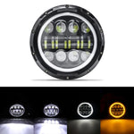 Carregue a imagem no visualizador da Galeria, 7&quot; Round LED Headlight Cafe Racer for Yamaha Harley Road King Jeep Wrangler Jk Halo Angel Eyes 7 Inch Motorcycle LED Headlight  Amaijoin
