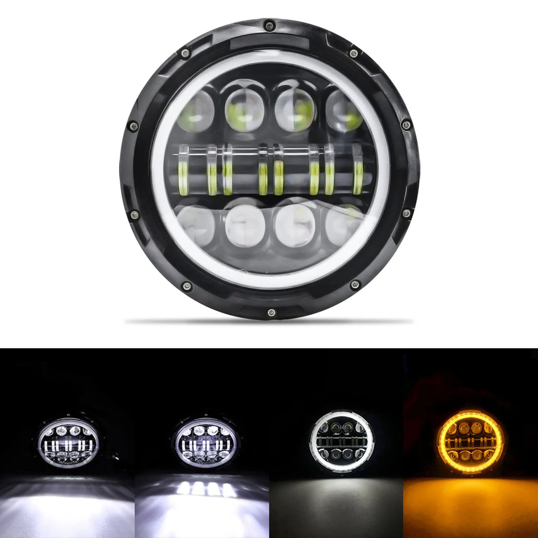 7" Round LED Headlight Cafe Racer for Yamaha Harley Road King Jeep Wrangler Jk Halo Angel Eyes 7 Inch Motorcycle LED Headlight  Amaijoin