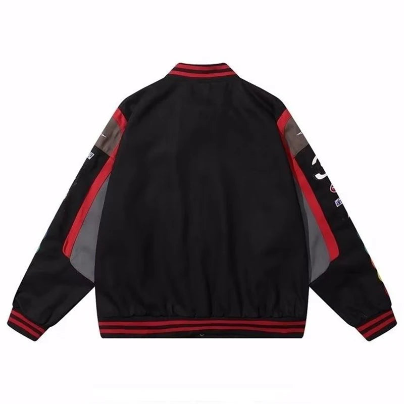 Bomber Jacket Men Women Hip Hop Embroidery Motorcycle Loose Baseball Coat Casual High Quality Street Racing Varsity Outerwear  Amaijoin