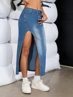 Load image into Gallery viewer, Y2K Fashion Women Sexy Vintage High Waist Split Thigh Denim Bodycon Skirt Classic Versatile Mid Length Jean Skirt Streetwear  Amaijoin
