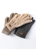 Load image into Gallery viewer, Women 100% Real Cashmere Knitted Gloves Ribbed Cuff Autumn Winter Touchscreen Finger Warm Wrist Length Classic Female Mitten  Amaijoin
