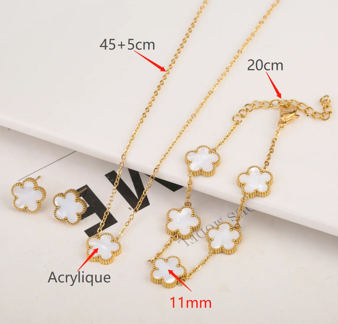 Cute Women's Essential New Design Stainless Steel Plant Five Leaf Flower Pendant Necklace Temperament Party Gift Clover  Amaijoin