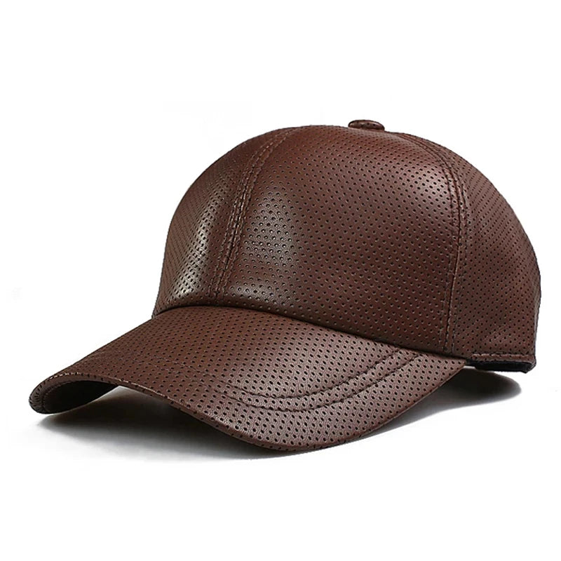 2023 Men Real Leather Baseball Caps Korean Fashion Male Winter Casual Youth Duck Tongue Warm Hat Hip Pop Punch Dot Coffee Gorras  Amaijoin