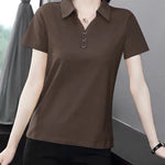 Carregue a imagem no visualizador da Galeria, Women Simple Casual Half Zipper Tees Solid Loose Polo Collar T-shirt 2024 Summer Korean Short Sleeve Pullover Tops Ropa De Mujer  Amaijoin
