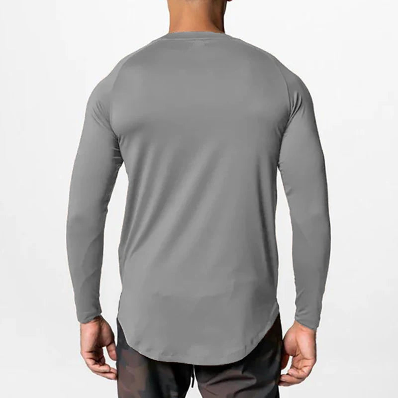 High Elasticity Tight Long Sleeve Quick Dry T-Shirt Fashion Hip Hop Men Fitness Sport Shirt Gym Bodybuilding Workout Muscle Tops  Amaijoin