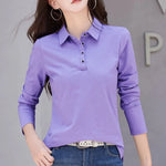 Carregue a imagem no visualizador da Galeria, Autumn New In Basic T Shirt Long Sleeve Cotton Plus Size Cotton Polo T- Shirt Women Button Casual Office Lady Formal Women Tops  Amaijoin
