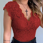 Carregue a imagem no visualizador da Galeria, Womens V Neck Sexy Lace Casual Vest Tank Tops Ladies Slim Fit Sleeveless Stretch Shirt High Quality Clothing 2023  Amaijoin
