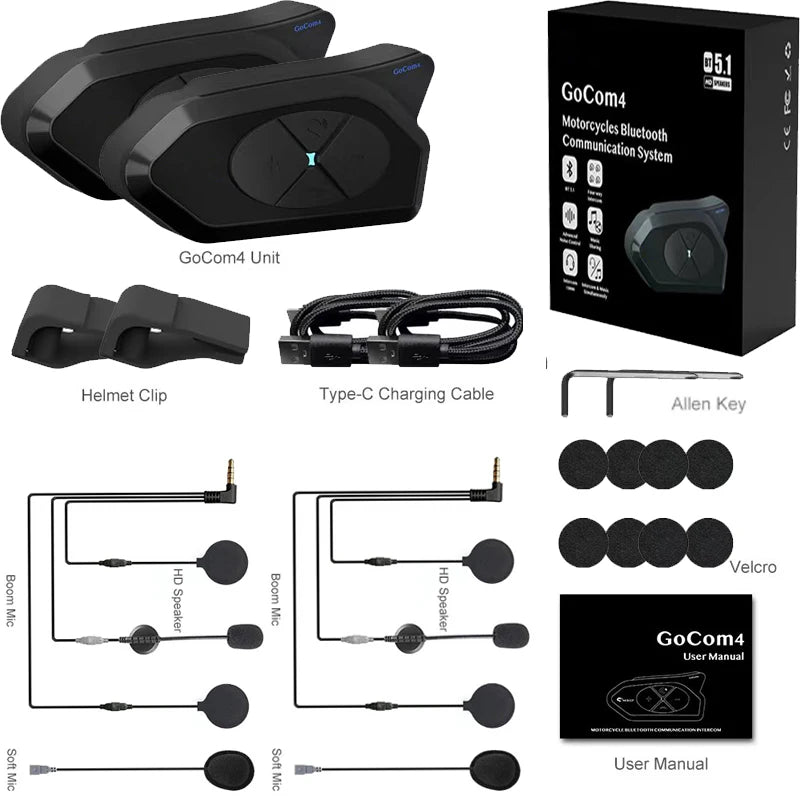 NOECI GoCom4 Motorcycle Intercom Bluetooth Headset For 4 Riders Group  1500m Full-duplex Interphone IP65 Music Sharing+ FM  Amaijoin