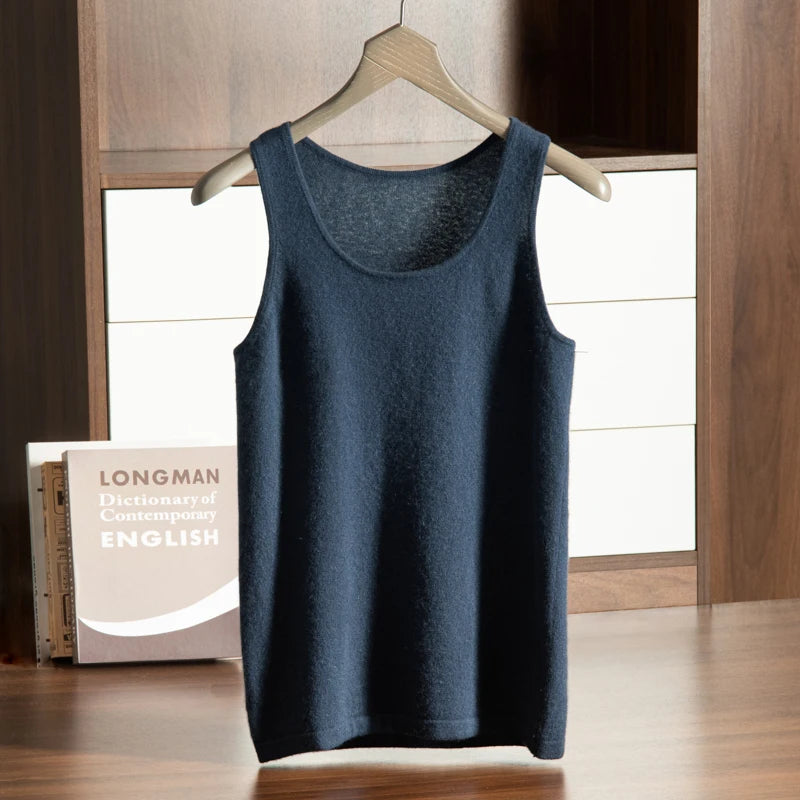 MVLYFLRT 12 Needle U-Neck Pullover Tank Top for Men's 100% Cashmere Knitted Inner Strap Summer New T-shirt Soft and Glutinous  Amaijoin