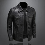 Carregue a imagem no visualizador da Galeria, Men&#39;s Motorcycle Leather Jacket Large Size Pocket Black Zipper Lapel Slim Fit Male Spring and Autumn High Quality Pu Coat M-5Xl  Amaijoin
