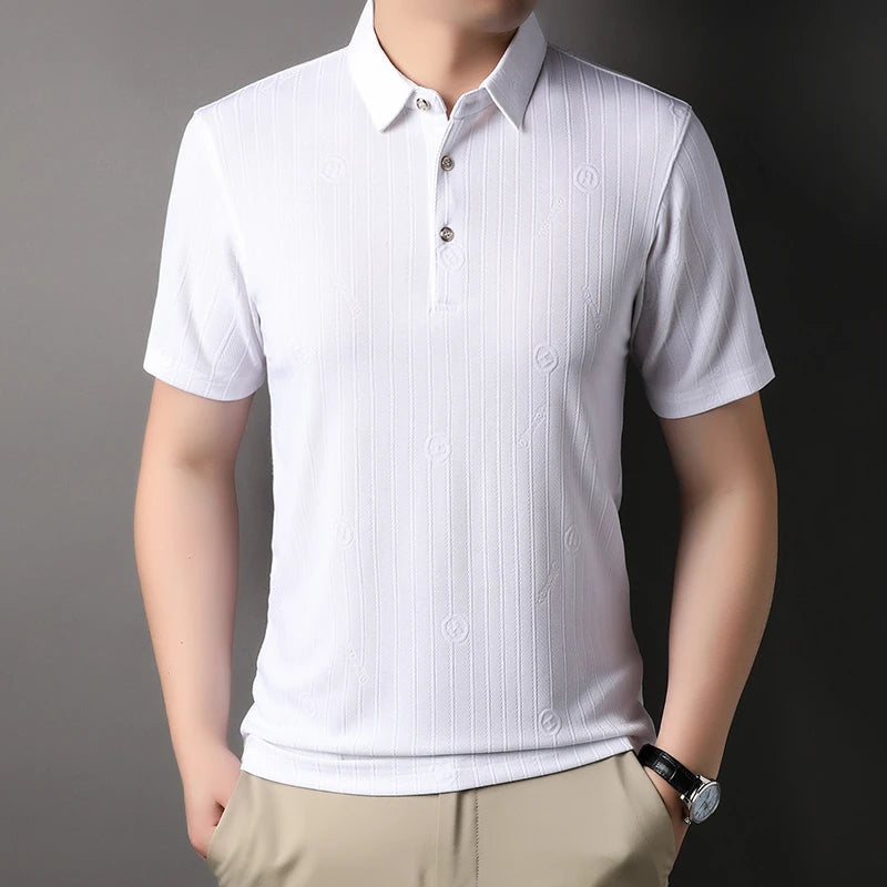 New Men's Plaid Badge Short Sleeved POLO Shirt Summer Casual Top  Amaijoin