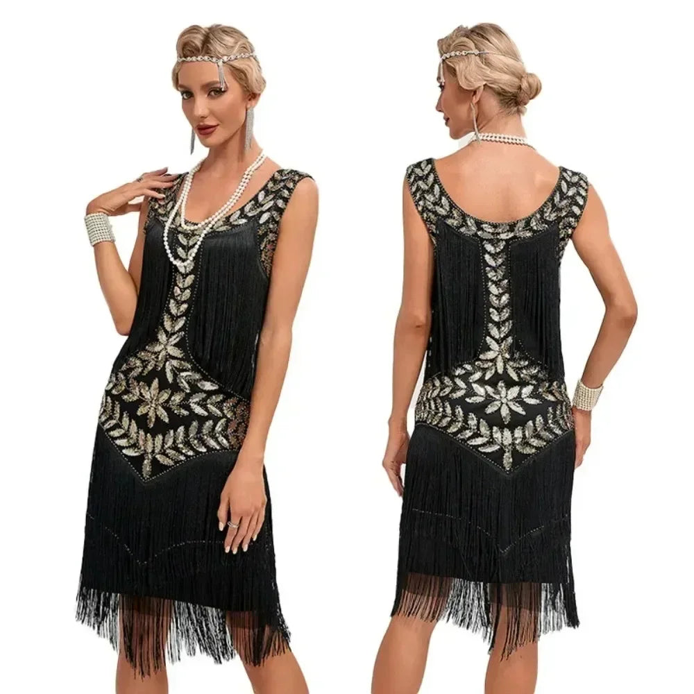 1920 European and American Retro Sequined Dress Gatsby Ball Fringed Dress Party Party Beaded Toasting Dress  Amaijoin