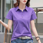 Carregue a imagem no visualizador da Galeria, Summer New In Polo Shirt Short Sleeve Cotton Plus Size  Basic T- Shirt Women Button Casual Office Lady Formal Women Tops 2024  Amaijoin
