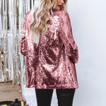 Carregue a imagem no visualizador da Galeria, Women Sequins Sequin Jacket Casual Long Sleeve Glitter Party Shiny Lapel Coat Vintage Lapel Sequins Jackets Club Party Wear  Amaijoin
