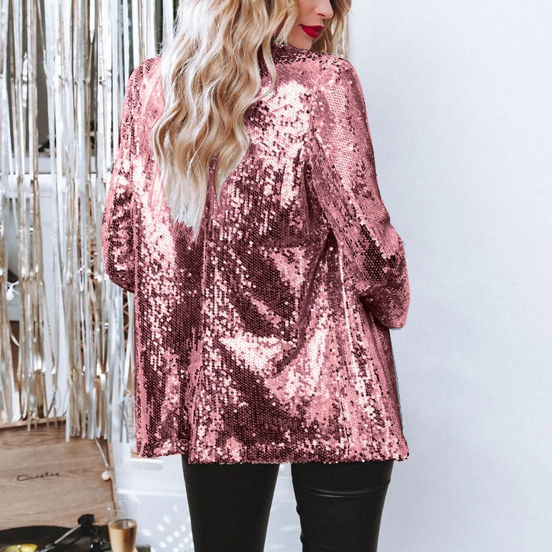 Women Sequins Sequin Jacket Casual Long Sleeve Glitter Party Shiny Lapel Coat Vintage Lapel Sequins Jackets Club Party Wear  Amaijoin