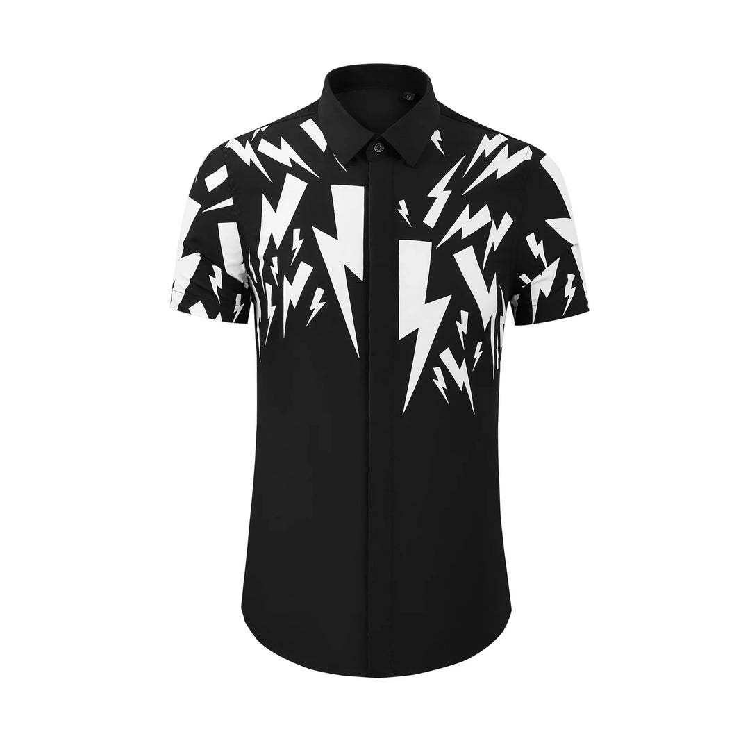 Luxury Summer Short Sleeved Shirt for Men Fashion Lightning Printed Casual Shirts Social Streetwear Business Dress Shirt 2024  Amaijoin