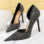 Carregue a imagem no visualizador da Galeria, Women 7cm 10.5cm High Heels Elegant Blue Pumps Sexy Sequins Bling Mid Heels Lady Scarpins Luxury Stiletto Sparkly Party Shoes  Amaijoin
