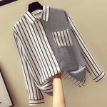 Carregue a imagem no visualizador da Galeria, 2024 Korean Loose Casual Women&#39;s Shirt Summer Thin Trendy Striped Patchwork Pocket Office Lady Shirt Sweet Women&#39;s Top Blouses  Amaijoin
