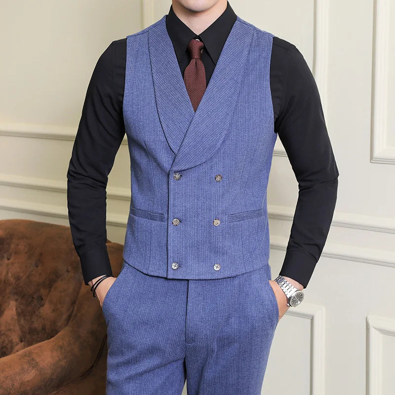 Brand Clothing Men's Suit Vests Herringbone Wool Tweed Double Breasted Waistcoat Tuxedo Groomsmen for Wedding 4XL 5XL  Amaijoin