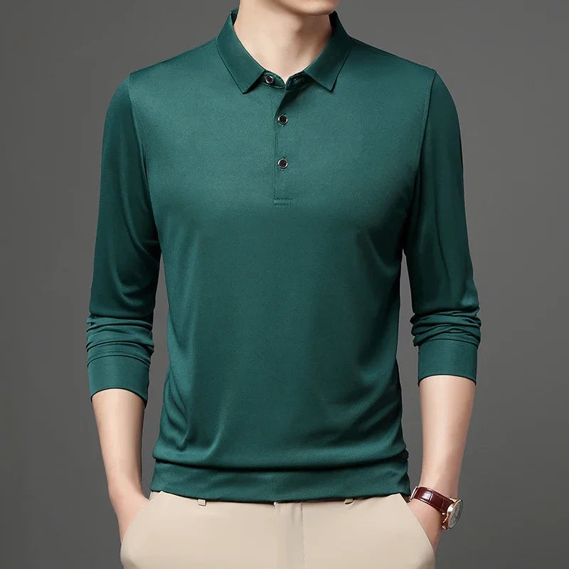 5-color Men's Solid Color Casual Fashion Long Sleeved Polo T-shirt  Amaijoin