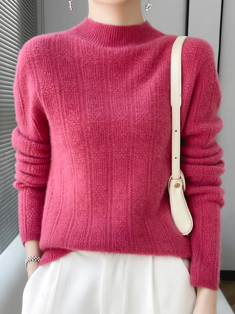 2023 Autumn/Winter New 100% Merino Wool Women's Pile Neck Sweater Jumper Fashion Women's Sweater Warm Turtleneck Sweater Top  Amaijoin