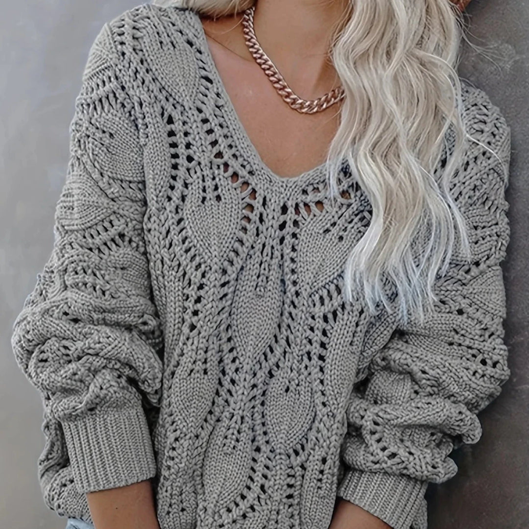 Women's Casual Cut Out V Neck Sweater for Fall & Winter - Stylish and Comfortable Long Sleeve Knit Top  Amaijoin