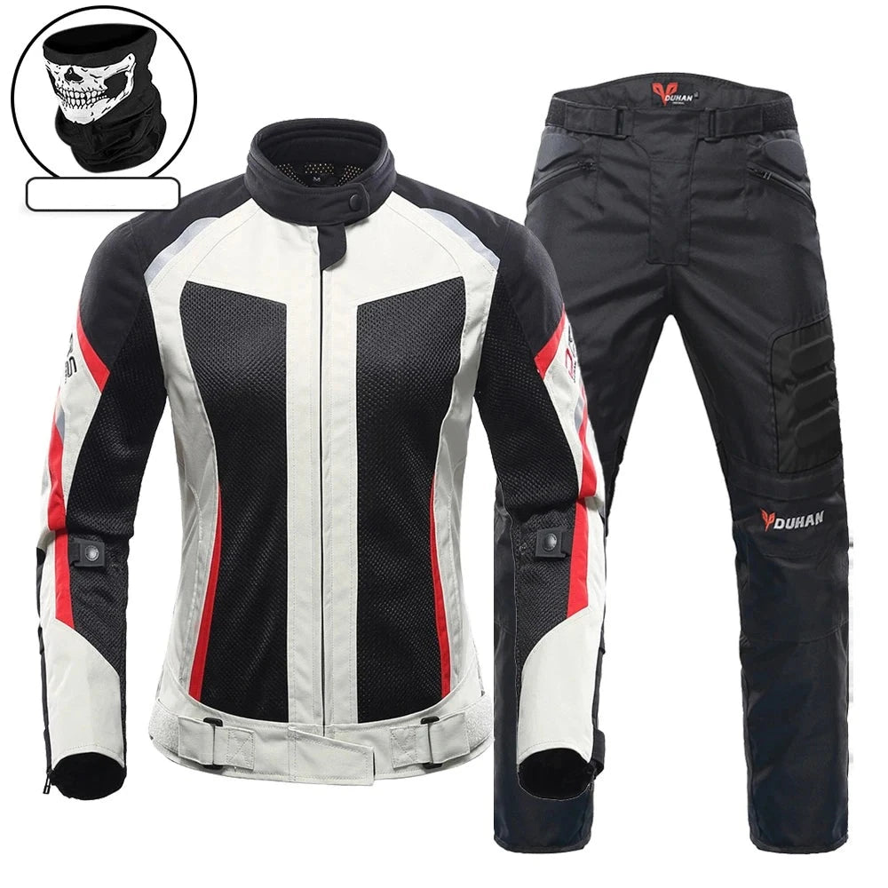 DUHAN Motorcycle Jacket Women Moto Suit Breathable Pants Cycling Clothing Summer Motorbiker Riding Clothing Body Protector  Amaijoin