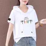 Carregue a imagem no visualizador da Galeria, Short Sleeve Summer Thin White T-shirt Women Casual Fashion Top Loose Style Polyester Fabric Cartoon Design  Amaijoin
