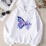 Carregue a imagem no visualizador da Galeria, Purple Dream Butterfly Printed Hoodies Casual Women Sweatshirts Comfortable Fleece Pullover Crewneck Loose Female Tops Clothes  Amaijoin
