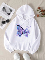 Carregue a imagem no visualizador da Galeria, Purple Dream Butterfly Printed Hoodies Casual Women Sweatshirts Comfortable Fleece Pullover Crewneck Loose Female Tops Clothes  Amaijoin
