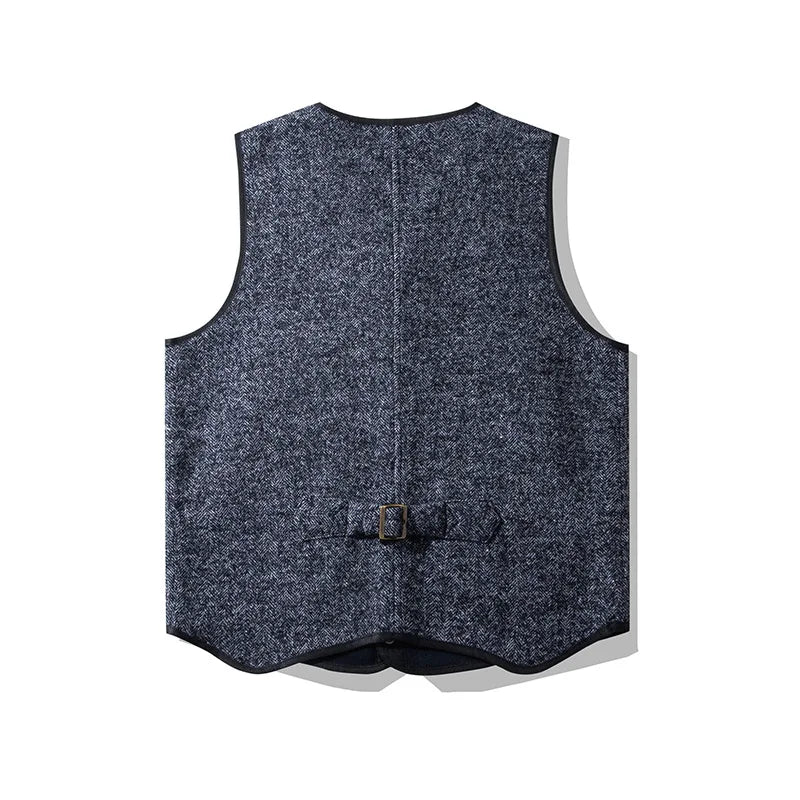 Winter Fashion Men's High Quality Woollen Vest British Style Pockets Patchwork Sleeveless V-neck Fleece Warm Waistcoat Tops Male  Amaijoin