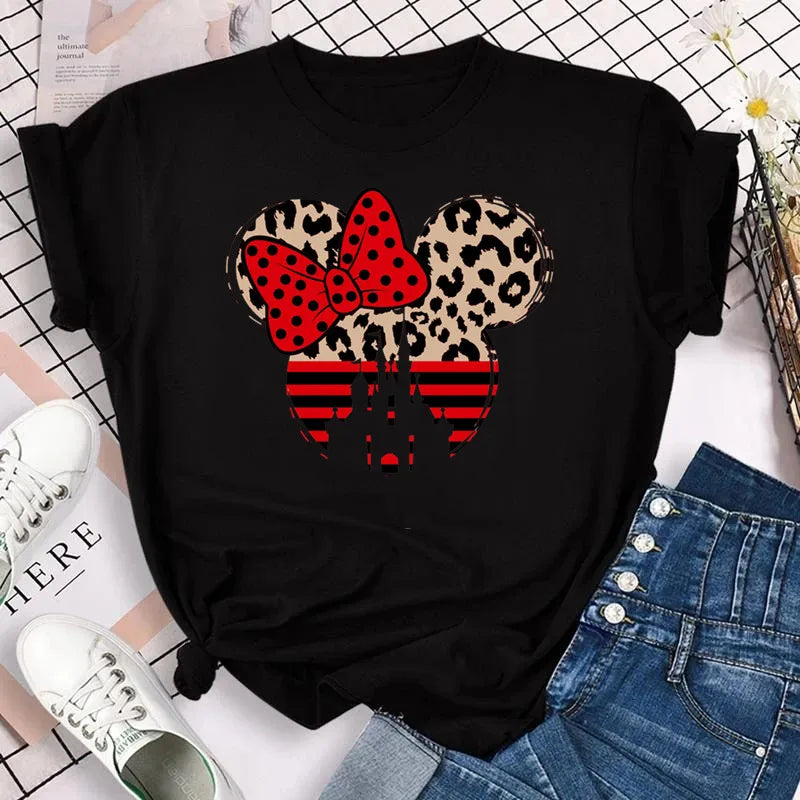 New T-shirts for Women Fashion Heart Minnie Print T Shirt Streetwear Clothes Kawaii Mickey Mouse Disney T Shirt Female Tops  Amaijoin