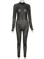 Load image into Gallery viewer, Shestyle Leopard Transparent Jumpsuits Women Skinny Back Zip Mock Neck Black Sexy 2021 Hot Animal Print Slim Clubwear Fitness  Amaijoin
