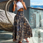 Carregue a imagem no visualizador da Galeria, Summer Fashion High Waist Thin Printing Female Skirts Commute Elegant Elastic Waist Bohemia Holiday A-line Skirt Versatile Dress  Amaijoin
