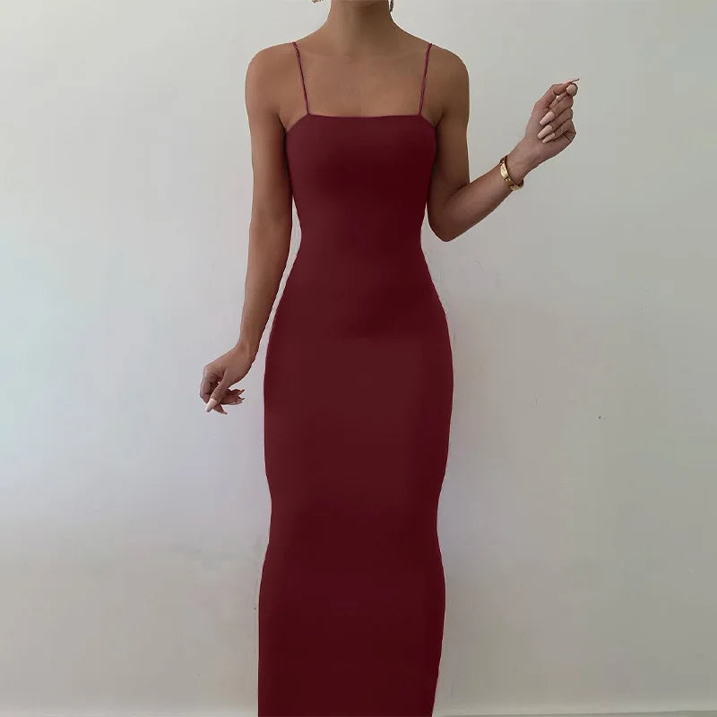 Summer Black Sexy Dress Women Streetwear Sleeveless Backless Solid Spaghetti Strap Bodycon Casual Clubwear Elegant Party Dresses  Amaijoin