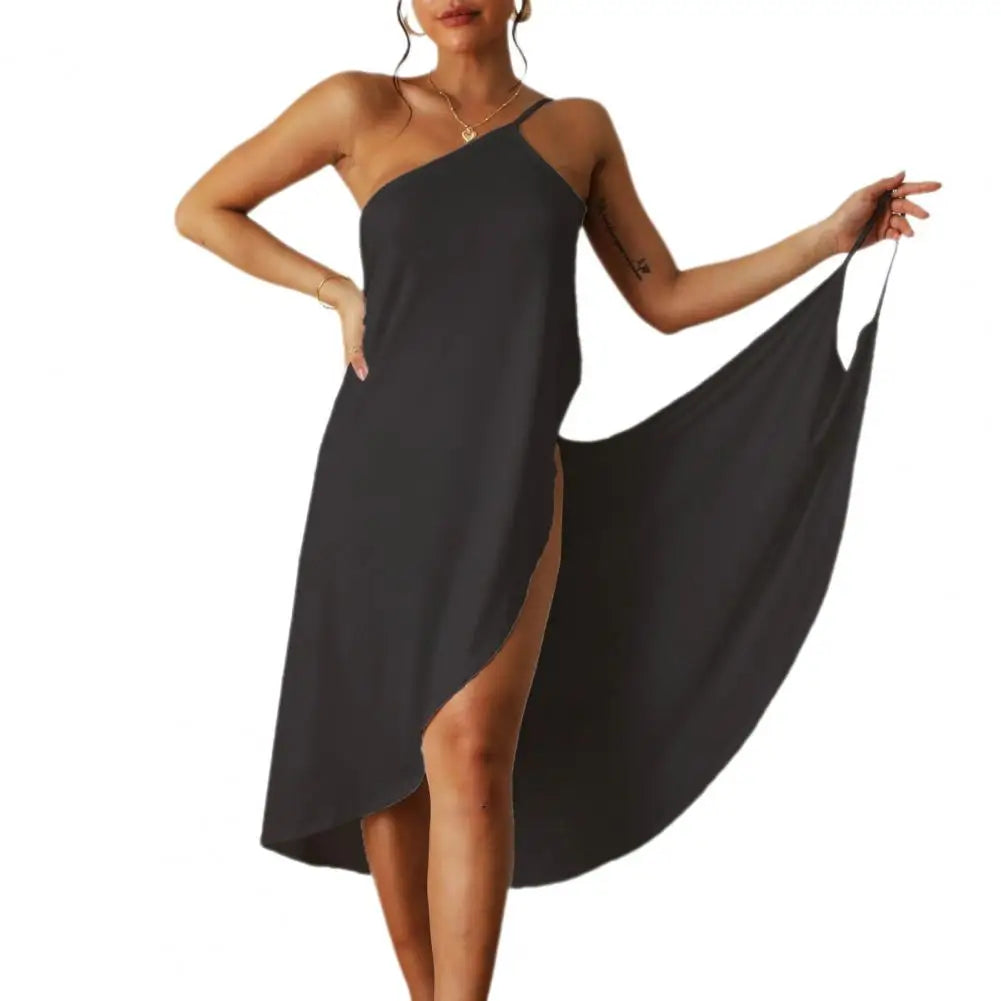 Casual Midi Dress Midi Dress Stylish Women's Beach Dress Sleeveless Off Shoulder Bikini Cover-up with Cross Wrapped for Vacation  Amaijoin