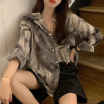 Carregue a imagem no visualizador da Galeria, PLAZSON blusa mujer camisas e blusas Women Long Sleeve Loose Oversized Blouse Shirts Elegant Print Autumn Button Lapel Shirt  Amaijoin
