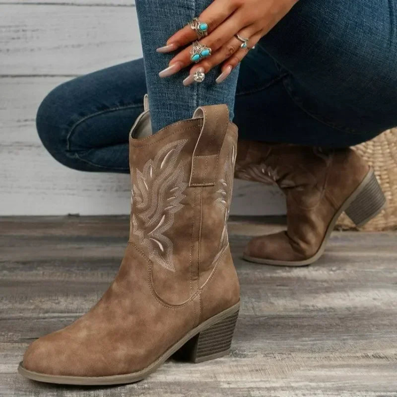 Classic Western Boots for Woman 2024 Cow Suede Pointed Toe Wedges Heel Ankle Boots Simple Comfortable Cowboy Boots Female  Amaijoin