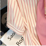 Load image into Gallery viewer, Women&#39;s Summer Trend Clothing Short Sleeved Striped Shirt Pocket Shawl Shirt Top Sweet Casual Office Lady&#39;s Shirts And Blouses  Amaijoin
