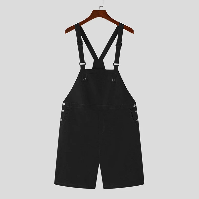 2023 Men Rompers Solid Color Sleeveless Summer Pockets Streetwear Suspender Jumpsuits Fashion Casual Men Overalls Shorts INCERUN  Amaijoin