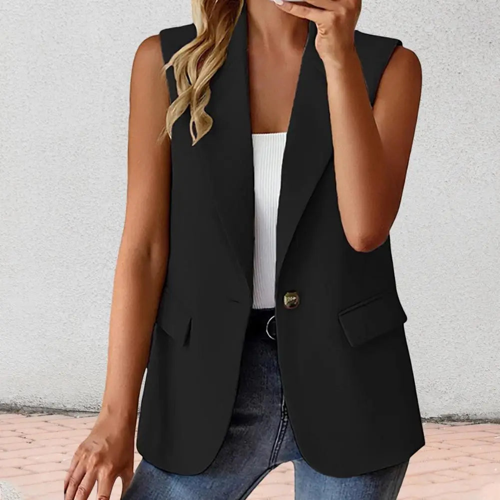 Women's Vest 2023 Sleeveless Vests Summer Waistcoat Sleeveless Business Vest Coat V-Neck Single-breasted Ladies Casual Tops Coat  Amaijoin