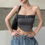 Load image into Gallery viewer, Women Sweetheart Neckline Padded Bandeau Crop Top With Belt Detail  Amaijoin
