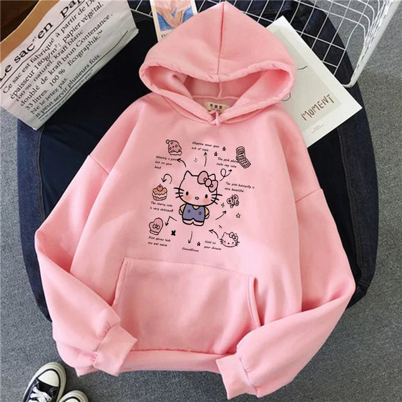 Women 90s Y2k 2000s Hoodies Hello Kitty Hip Hop Hoodie Sanrio Sweatshirt Clothes Tops Sweatshirt Clothing Streetwear  Amaijoin