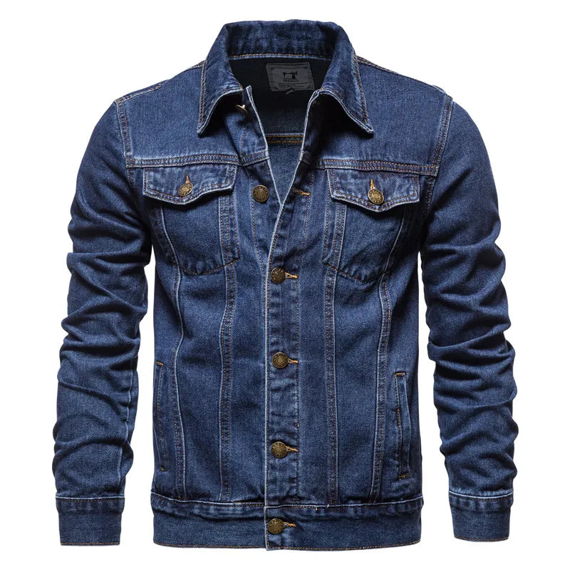 2023 Spring Men Solid Lapel Denim Jackets Fashion Motorcycle Jeans Jackets Hommes Slim Fit Cotton Casual Black Blue Coats  Amaijoin