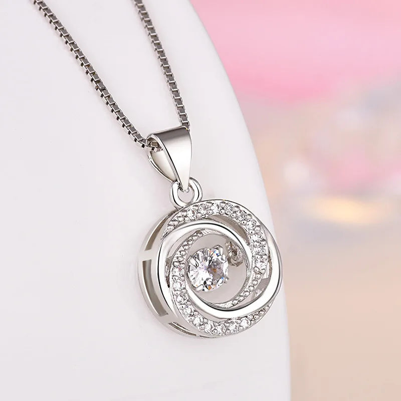 925 Sterling Silver Moon Necklace Pendant Zircon For Women Fashion Exquisite Student Girlfriend Jewelry Accessories Heart Gift  Amaijoin